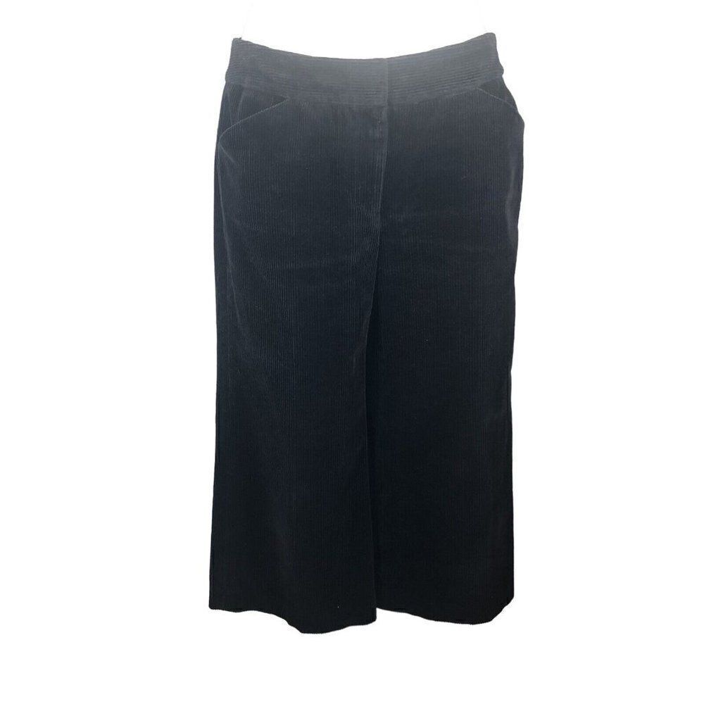 Elie Tahari Wide Leg Dark Brown Corduroy Cropped Cotton Elastane Capri Pants 6